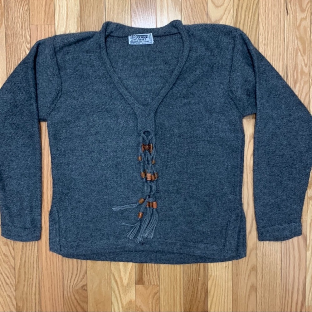 V-Neck Sweater with Front Tassel Detail